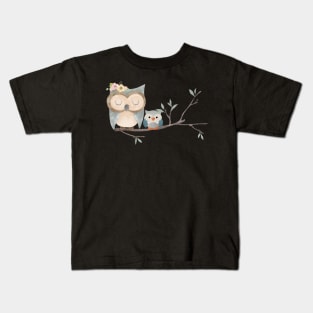 Mother-Baby Owls Kids T-Shirt